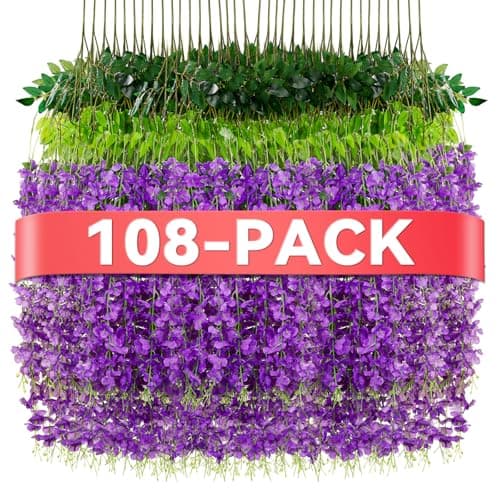 Alotiki Wisteria Hanging Flowers,Fake Hanging Flowers,Wisteria artificiales Garland for Home Wedding Arch Floral Party Garden Ceremony Outdoor Decor,3.6 feet Long(108,Purple)