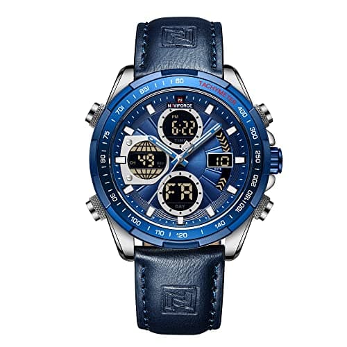 NAVIFORCE Men's Military Digital Watches Analog Quartz Waterproof Watch Sport Multifunctional Leather Wristwatch