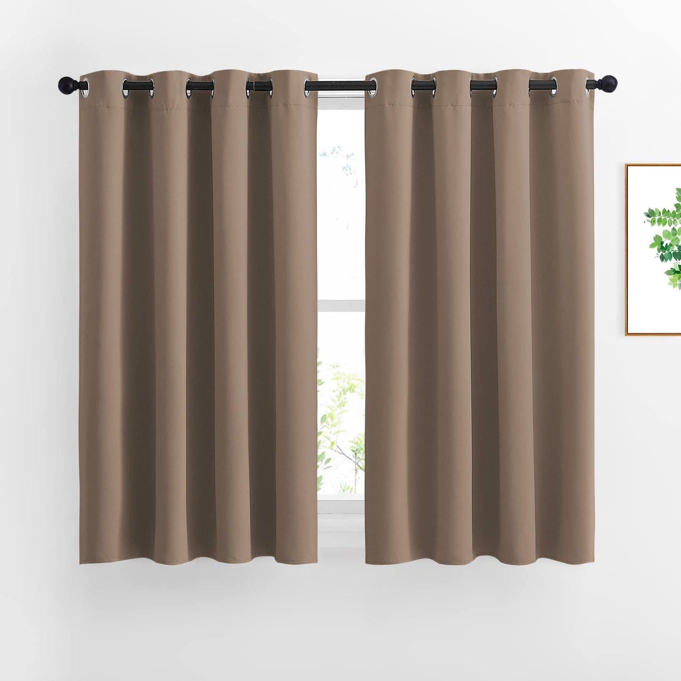 NICETOWN Insulated Blackout Curtains and Drapes Microfiber Energy Saving Thermal Insulated Solid Grommet Blackout Draperies for Kitchen 1 Pair 52 inches by 54 Inch Cappuccino
