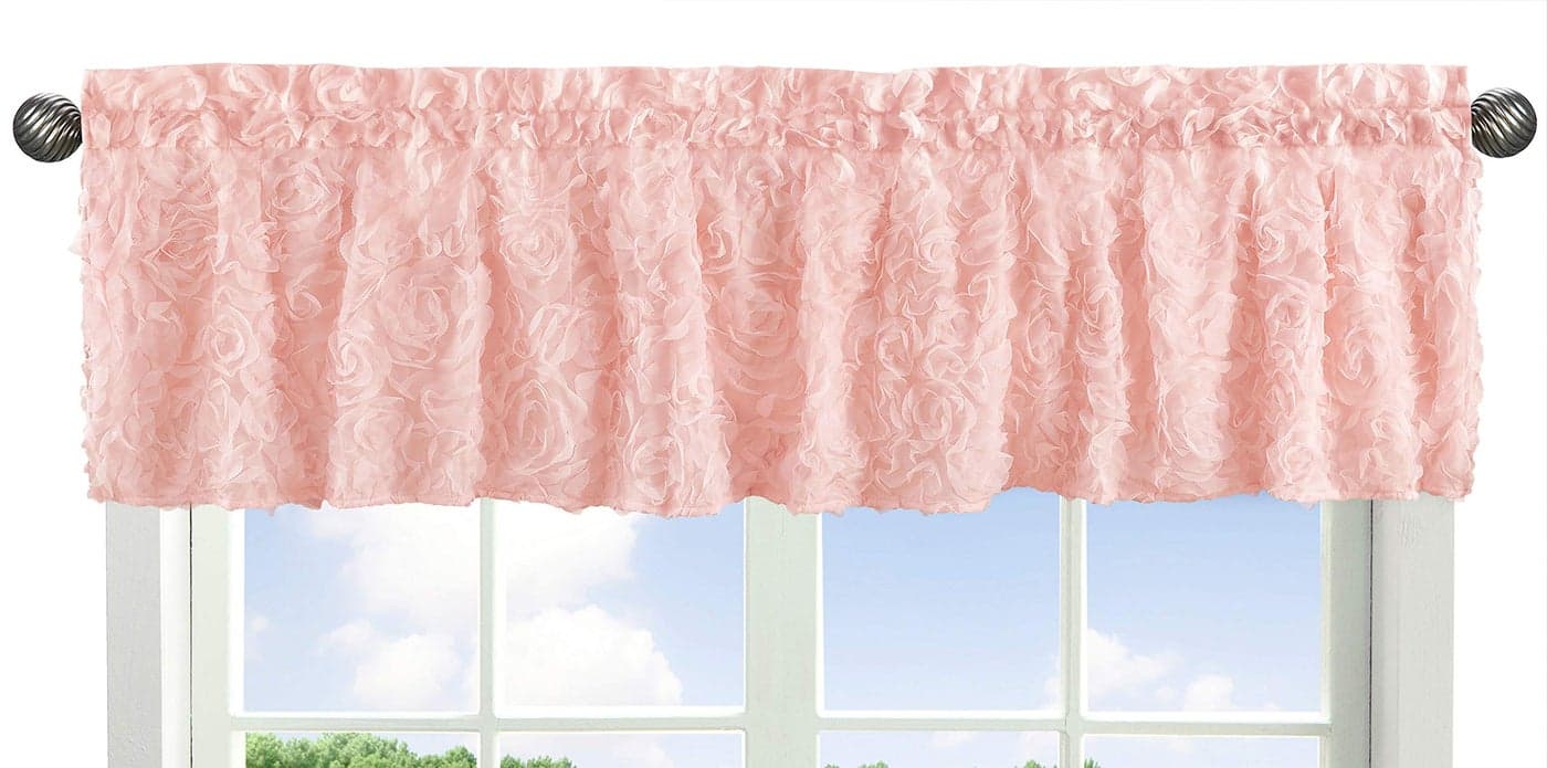 Sweet Jojo Designs Pink Floral Rose Window Treatment Valance Solid Light Blush Flower Luxurious Elegant Princess Vintage Boho Shabby Chic Luxury Glam High End Roses