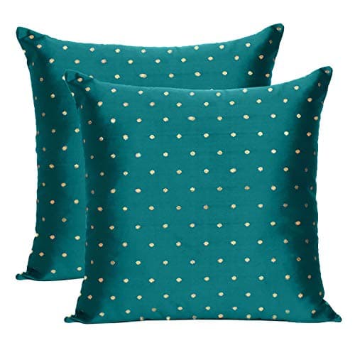Oussum Art Silk Pillow Cover Cushion Cover Sofa Waist Throw Pillow Case Home Decor Set of 2 (12 x 12, Dark Cyan Blue)