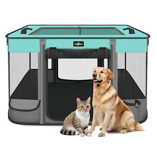 Paw Ballet Foldable Pet Kitten Playpen, Upgrade Waterproof Portable Cat Dog Playpen Kennel Tent for Small Dog Cat, Retractable Shade Cover, Indoor Outdoor Use for Small Pet, BlackTeal.