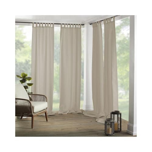 Elrene Home Fashions Matine Weatherproof Tab-Top Indoor/Outdoor Solid Color Curtain Panel for Porch, Pergola, Patio, Deck, 52”W x 95”L, Taupe