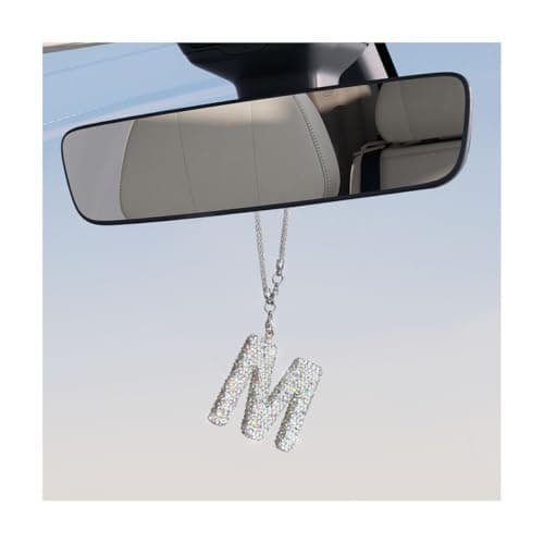 BWBWND Bling Initial Car Rear View Mirror Ornament Crystal Cute Letter Pendant Lucky Rearview Hanger Automotive Mirror Hanging Accessories Interior Decoration for Women Girls Letter M