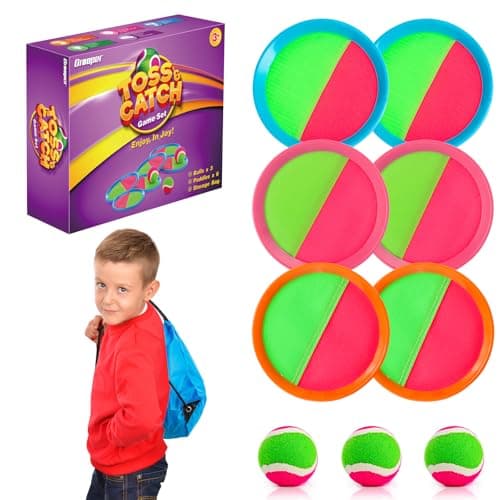 Qrooper Toss and Catch Ball Set for Kids Outdoor Beach Toys Pool Toys, Catch Game with 6 Paddles and 3 Balls Outdoor Yard Games for 4-12 Years Old Boys Girls Adults