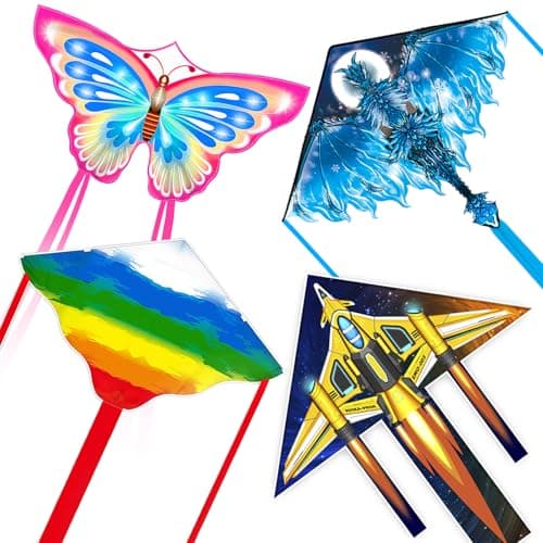 Flying Hoofer 3Pack Large Kite Set Easy to Fly for Kids Adults Beach Park Outdoor Activities Perfect for Easter and Festival ButterflyDragonDeltaAirplane