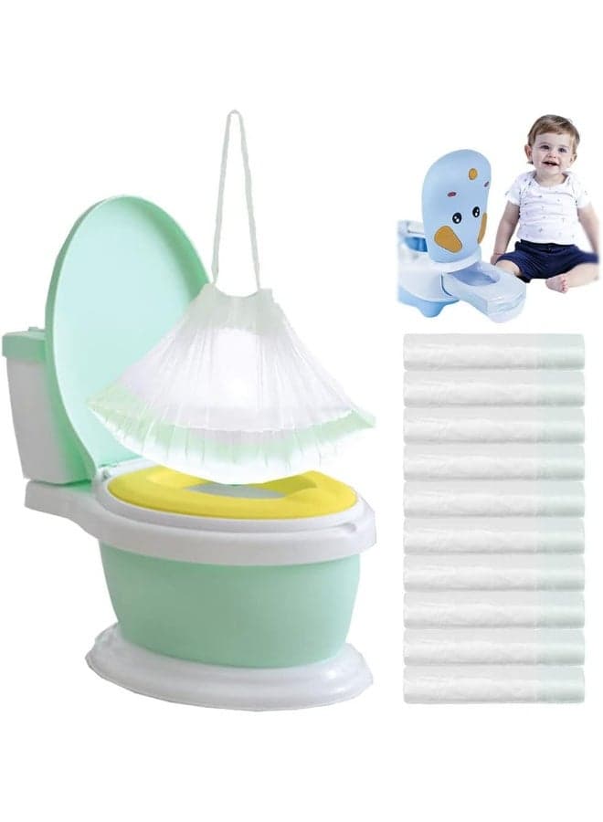 100 Pack Potty Chair Liners Disposable,Drawstring Training Toilet Seat Liner Bags Cleaning Bag for Kids Toddlers Outdoors Travel