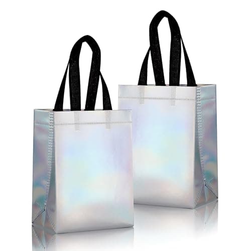 JCBZAMZ 25 Pack Iridescent Reusable Gift Bags with Handles Bulk Holographic Rainbow Small Gift Bag for Women Kids EcoFriendly NonWoven Party Favor Goodie Bags for Birthday Valentine Baby Shower Wedding Treats