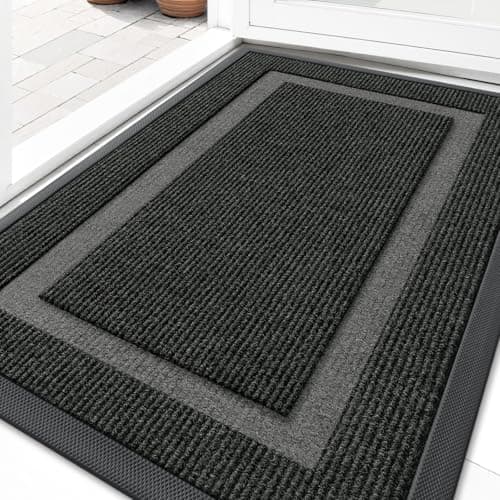 OLANLY Front Door Mat Indoor Outdoor Entrance Waterproof AllSeason AllWeather Doormat Sturdy Natural Rubber Fade Resistant Low Profile Easy Clean Patio Porch Entryway Mat 295x17 Black