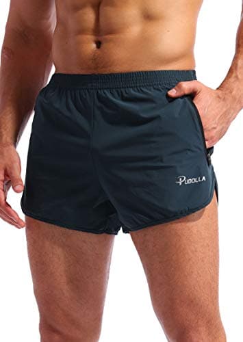 Pudolla Men’s Running Shorts 3 Inch Quick Dry Gym Athletic Workout Shorts for Men with Zipper Pockets(Navy Blue Medium)