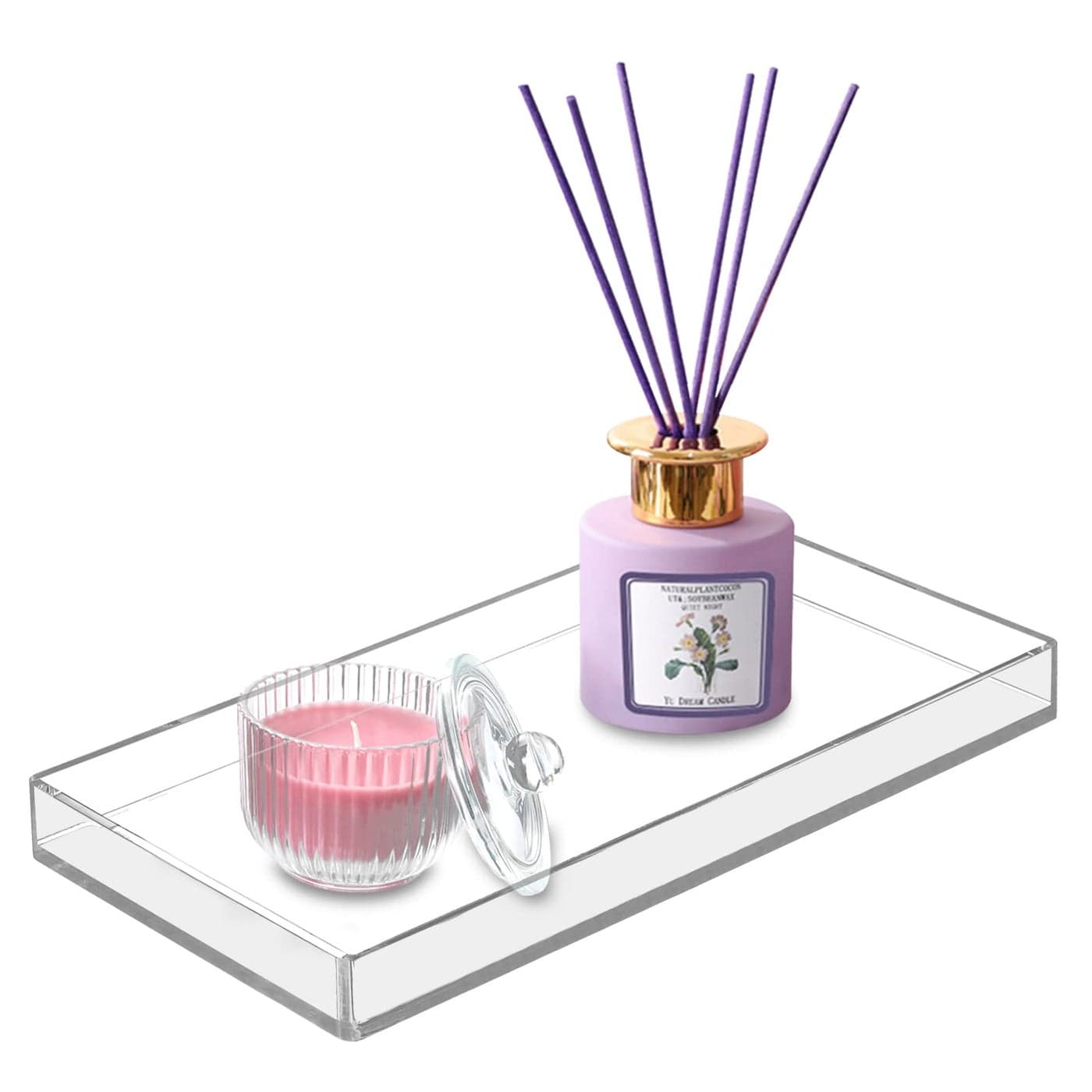 Bigfety Acrylic BathroomTray for Counter Handmade Clear Trays Sturdy Organizer for Cup Sponge Soap Plant Large Clear