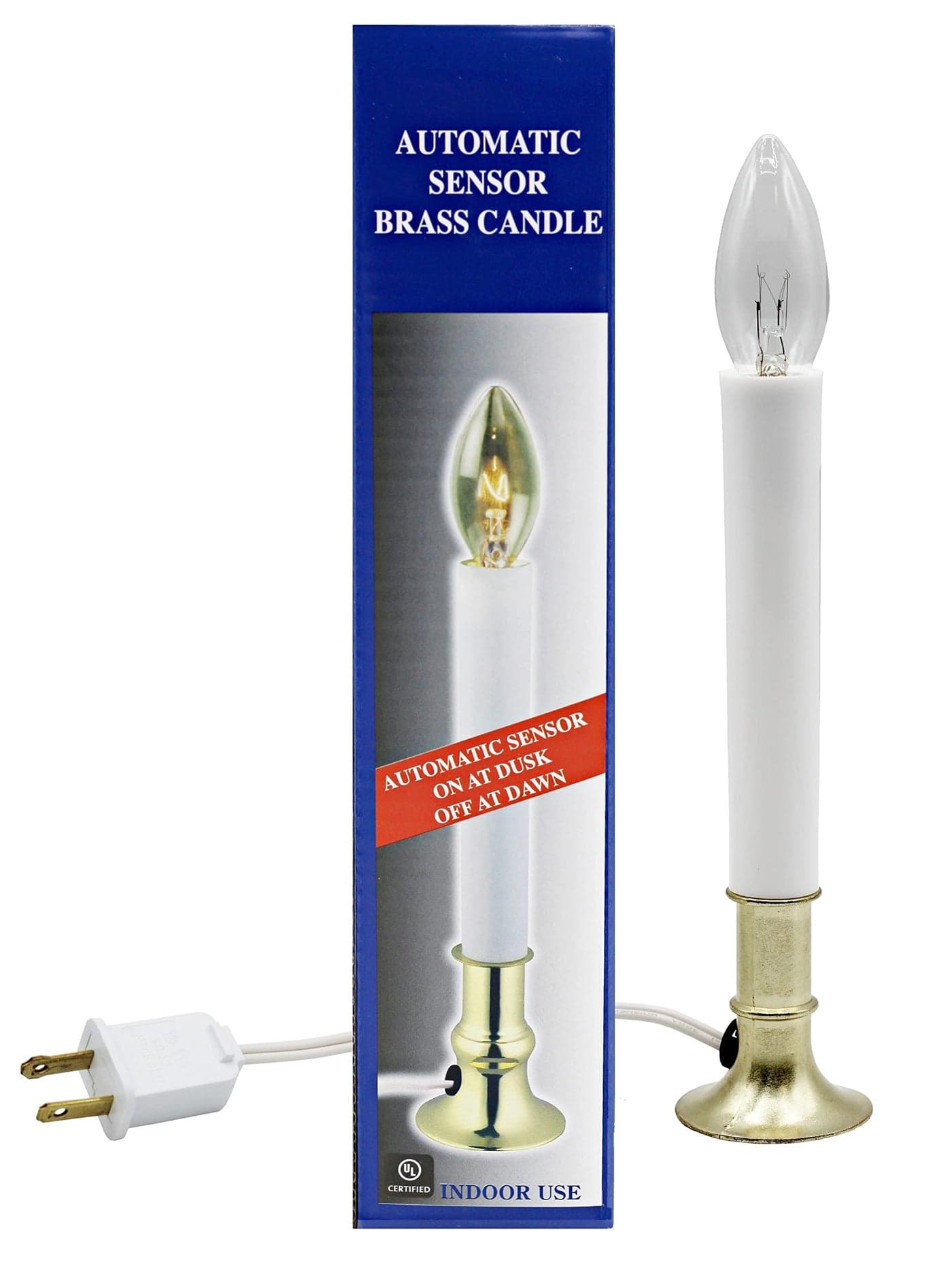 Creative Hobbies Electric Window Candle Lamp with Brass Plated Base Dusk to Dawn Sensor Turns Candle on in Dark and Off in Light Ready to Use