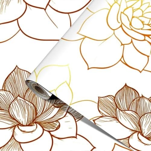 HOMETITUTE Floral Wallpaper Peel and Stick Vinyl SelfAdhesive Removable Contact Paper HandDrawn Lotus Flower Design for Walls Countertops Cabinets Home Decor 157x394
