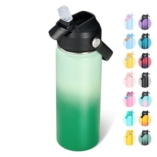 Fijinhom 18oz Insulated Stainless Steel Water Bottle, Wide Mouth Double Wall Vacuum, Silicone Straw, Sweat & Leak Proof, BPA Free Insulated Water Flask for Travel, Green Gradient