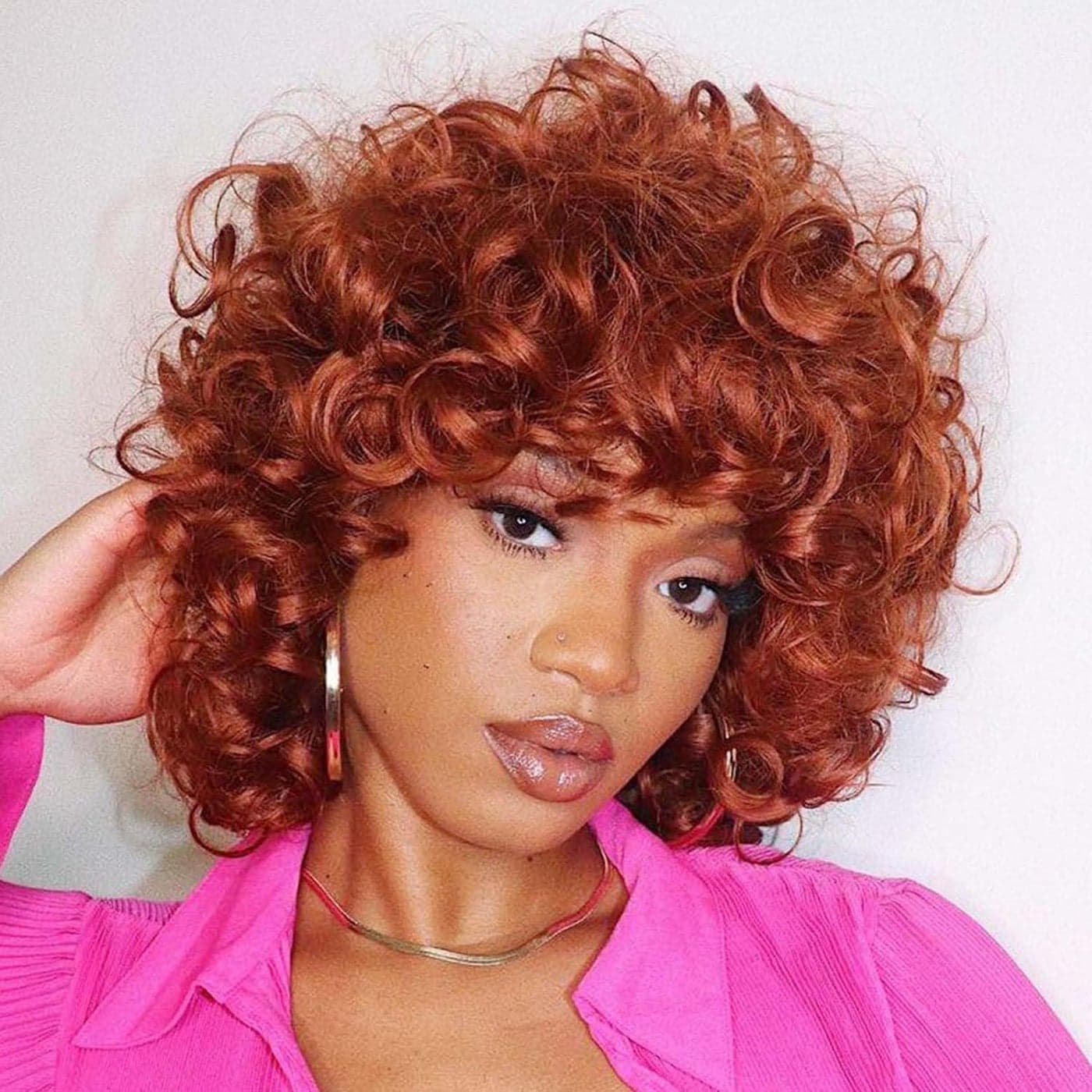 andromeda Auburn Wigs for Black Women Soft Short Big Curly Wig with Bangs Afro Loose Cute Curly Heat Resistant Natural Looking Synthetic Wig for African American Women350