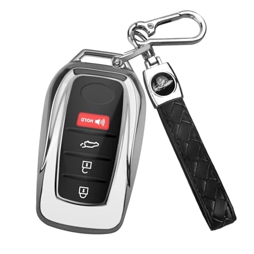 QBUC for Toyota Key Fob Cover with Keychain Fit for Toyota Venza Corolla Cross Grand Highlander Tundra RAV4 Prime Prius Land Cruiser Sequoia Sienna Crown Tacoma 2025 Camry Silver