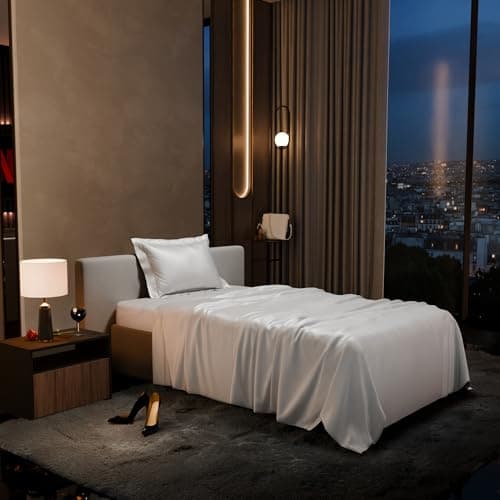Stoa Paris 300 TC Satin Bedsheet Single Bed with Pillow Covers, Premium Ultra Satin Bedding Set, Gifts for Women, Couples, Wedding, Bedroom Home Furnishing, Date Night Collection - Vanilla White
