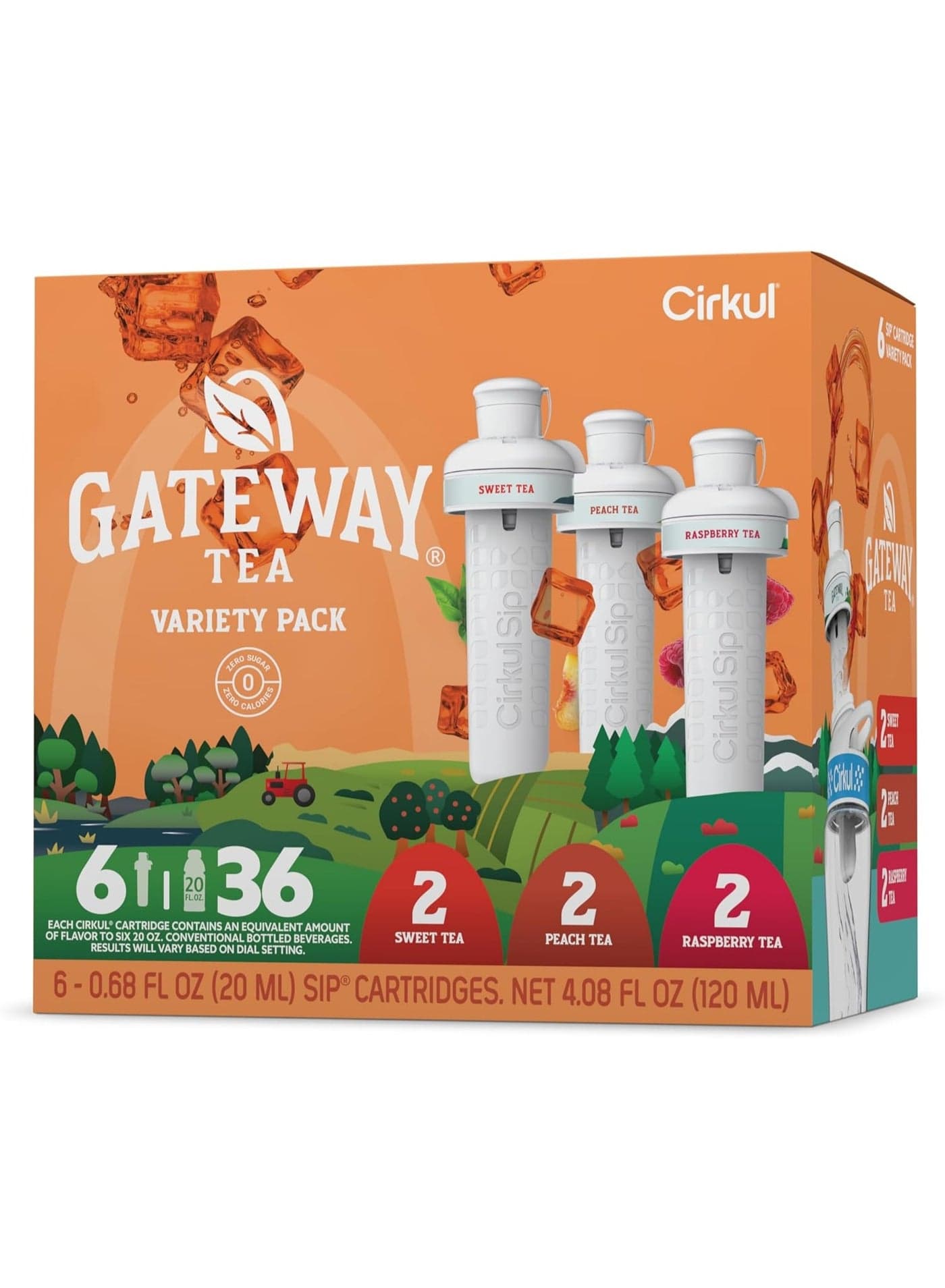 Cirkul Gateway Tea Caffeine Flavor Water Variety Pack, Makes 36 Drinks, No Sugar, Zero Calorie Drink Mix, (2 Sweet, 2 Peach, 2 Raspberry)