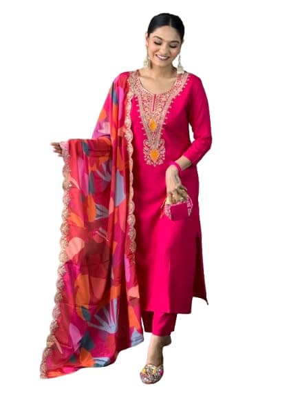 Embroidered Kurta Set Dupatta Women Aryana Pure Cotton Trendy Stylish Silk farsi Salwar