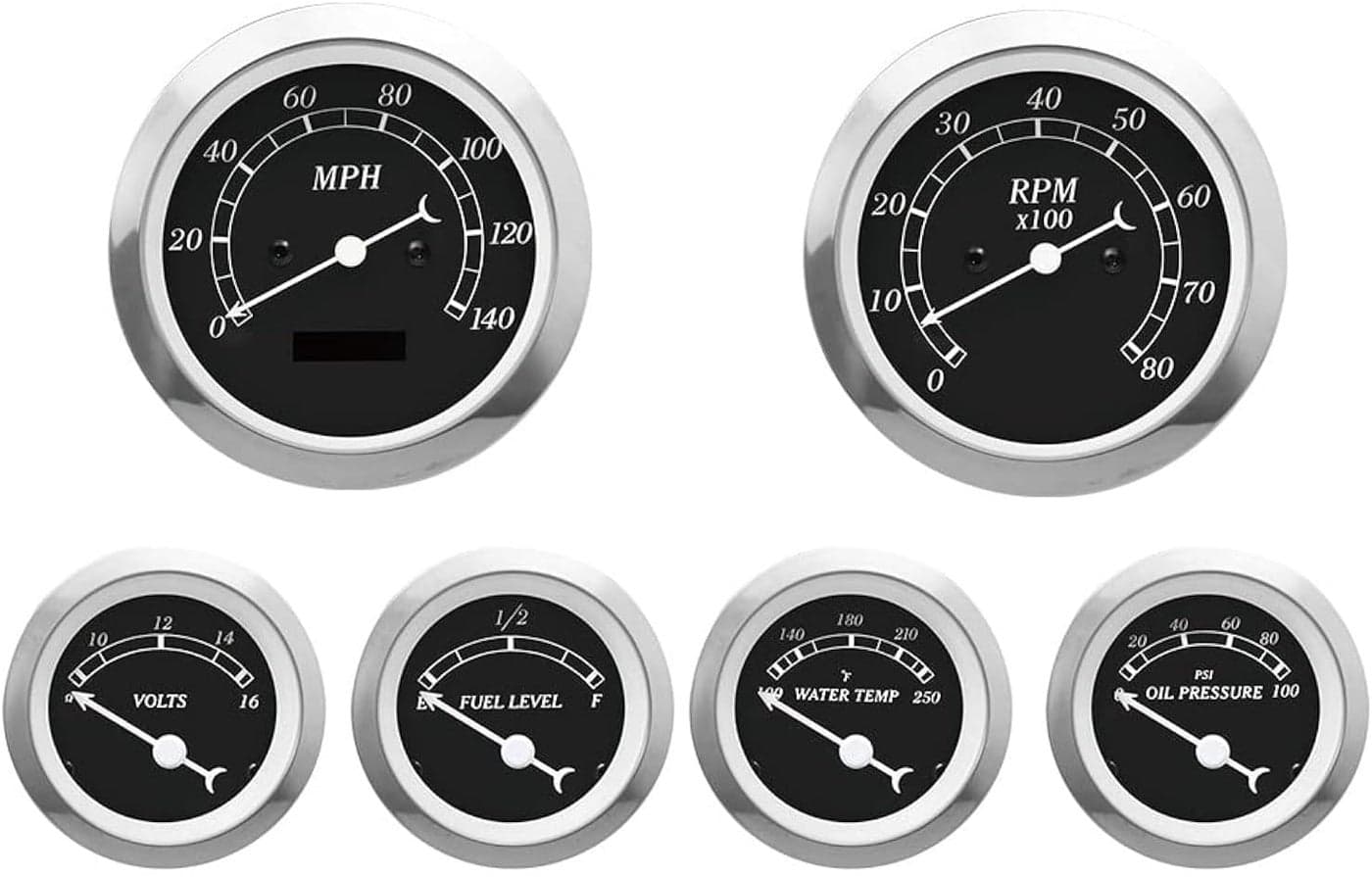 MOTOR METER RACING Classic 6 Gauge Set with ECU Based Electrical Speedometer and Digital Odometer