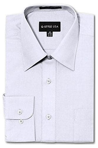 G-Style USA Men's Long Sleeve Solid Color Dress Shirts - White - Neck 18"-18.5" Sleeve 34"-35"