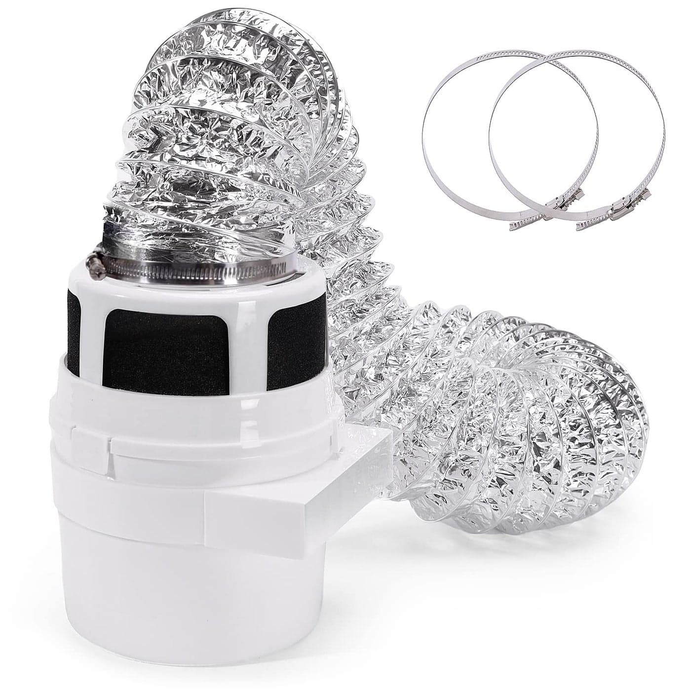 UPGRADEDNOORNY 3 in1 Indoor Dryer Vent Kit Lint Catcher Bucket Box for Electric Clothes Dryer with 4 Inch 5 Feet Silver Duct