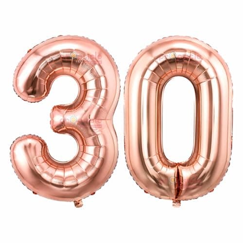 Propsicle Rose Gold Number 30 Foil Balloons 16 Inch - (Pack of 2) Thirty Birthday Decoration, 30th Anniversary, Milestone Party Backdrop, Props for Photos, Cake Table, Home or Hall Décor