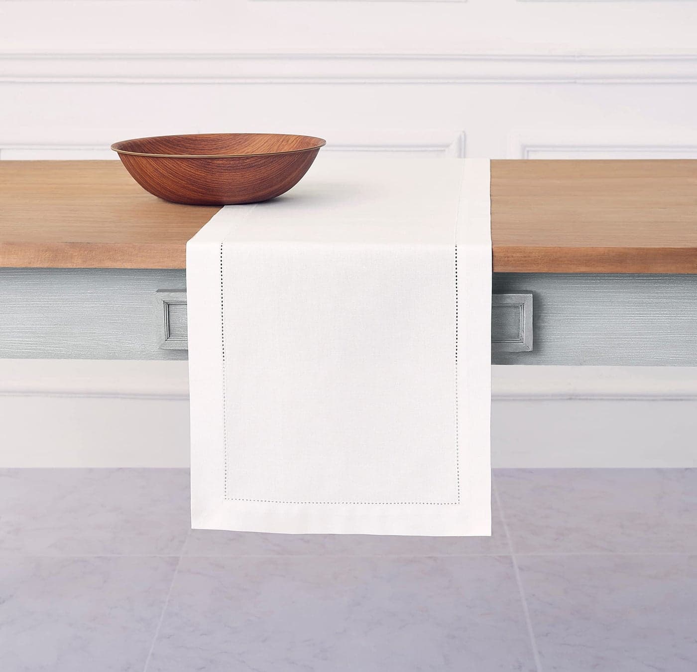 Solino Home Cotton Linen White Table Runner 72 Inches Long Hemstitch Table Runner 14 x 72 Inch for Dresser Dining Winter Valentines Spring Easter