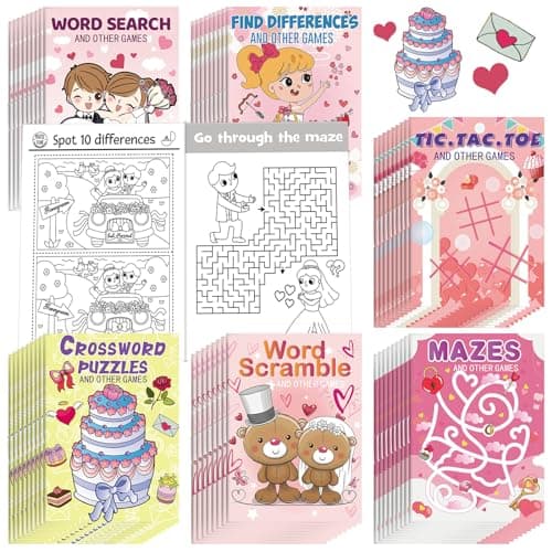 Hungdao 48 Pcs Wedding Mini Activity Books Bulk for Girls Boys Wedding Games Mini Fun and Games Challenging Activities Wedding Day Mini Activity Books for Table Reception