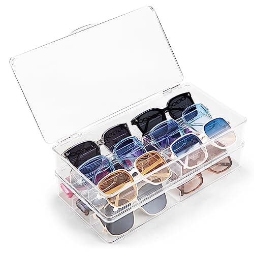 BOPai Acrylic Sunglasses Organizer with Lid Stackable Glasses Storage Organizer 2 Pack