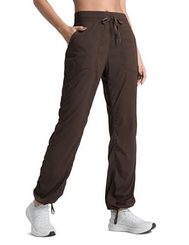 CRZ YOGA Lightweight Straight Leg Workout Pants for Women 30" - Ruched Casual Work Athletic Joggers with Pockets Hot Fudge Brown X-Small