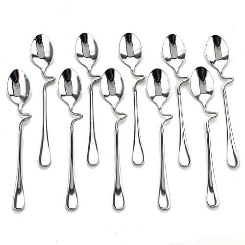 10PCS Stainless Steel Honey Milk Coffee Mixing Spoons Teaspoon with Curved Handle 7 Inch Long