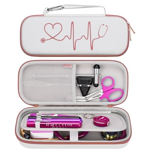 BOVKE Travel Stethoscope Case for for 3M Littmann Cardiology IV Diagnostic, Classic III Monitoring, Lightweight II S.E, MDF Acoustica Deluxe Stethoscopes, Pocket for Nurse Accessories, White Rosegold