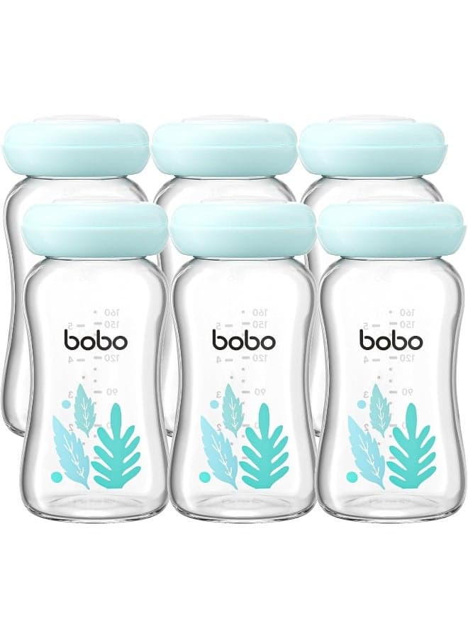 YOHKOH Glass Breast Milk Storage Bottles - 100% Leak-Proof, BPA-Free Breastmilk Storage Containers, Freezer & Dishwasher Safe, Ideal for Nursing Mothers (Blue, 5.4oz (Pack of 6))