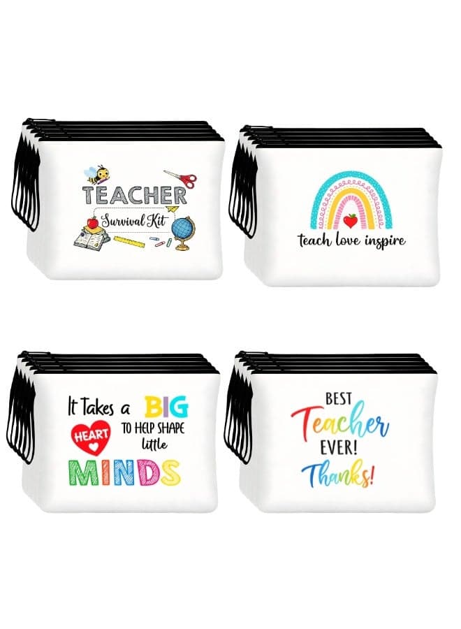 20 Pcs Teacher Appreciation Gifts In Bulk Teacher Makeup Bags For Women 4 Styles Teacher Canvas Pencil Bags Travel Toiletry Case With Zipper Gift for Teacher's Day Graduation Back To School (4 Styles)