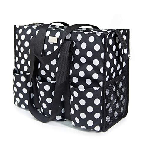 TOPDesign Utility Water Resistant Tote Bag with 13 Exterior Interior Pockets Top Zipper Closure Thick Bottom Support Perfect Gifts for Working Women Teachers Nurses Accountants Polka Dots