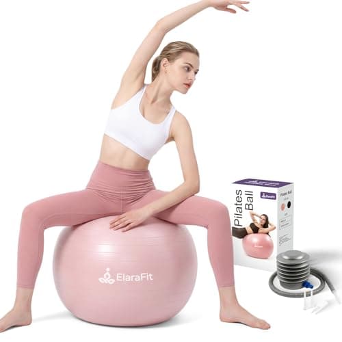 ElaraFit Anti Burst Large Exercise Ball for Yoga Non Slip Pilates Ball with Pump 550 lbs Capacity for Pregnancy Fitness Size L 23 to 26 inches About 58 to 65cm Pink