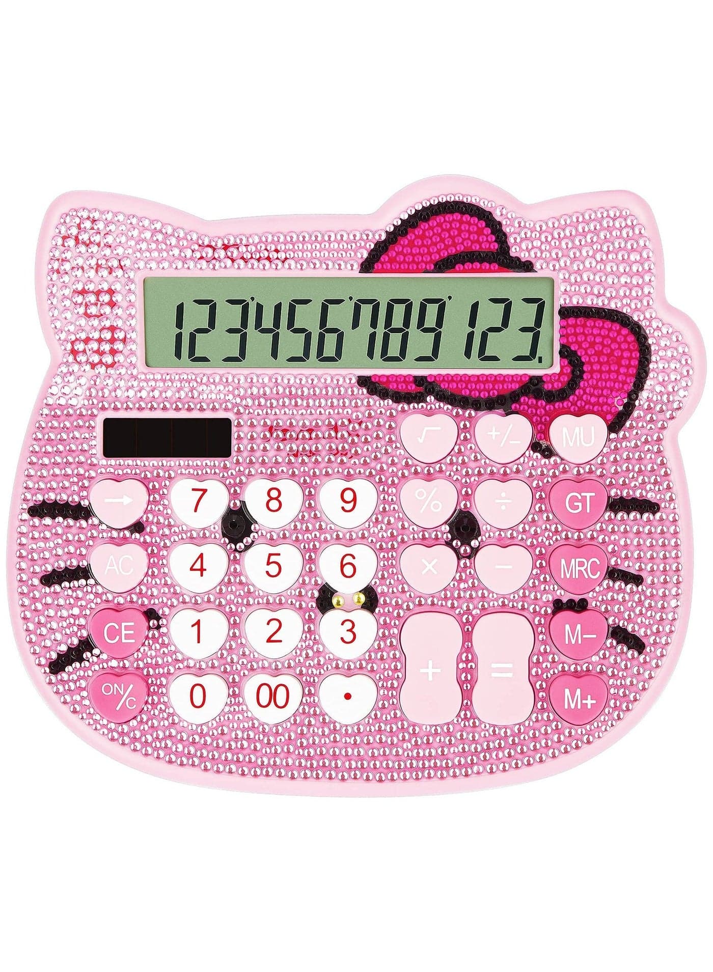 Cute Cat Calculator, 12 Digit Crystal Girl and Woman Large LCD Display Dual Drive by Solar Energy for School Office Home (Pink)
