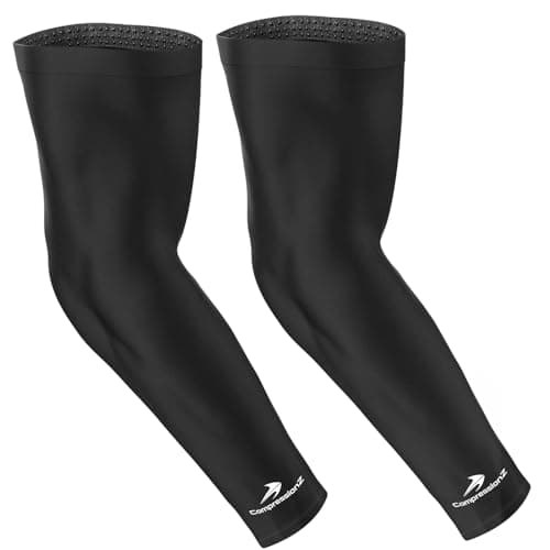 CompressionZ Compression Arm Sleeves for Men & Women| Cooling UV Sun Protection Elbow Pain Relief for All Sports and Recovery Black Pair X-Large