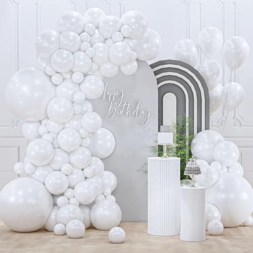PartyWoo Pearl White Balloons 123pcs Different Sizes Pack of 18 12 10 5 Inch Metallic White Latex Balloon Arch Kit Garland for Wedding Graduation Baby Shower Birthday Party Decorations WhiteZ30