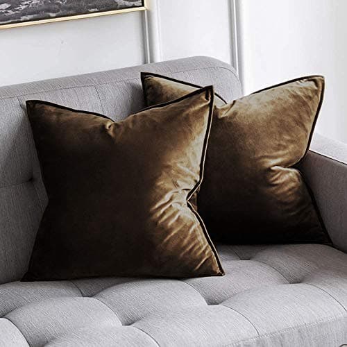 Khooti Decorative Velvet 200 TC Square Cushion Cover Throw Pillow Cover For Living Room Couch Diwan Single Seater Sofa,Colorful Modern Small 18X18 Inches/45X45 Cm (Color-Brown)(Set Of 4 Pcs) C2