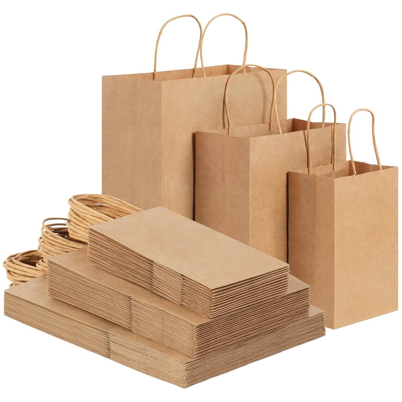 OUTUXED 120pcs Paper Bags with Handles Assorted Sizes Kraft Brown Paper Gift Bags Bulk 3 Mixed Sizes for Retail Party Birthday Gift Shopping Business Merchandise