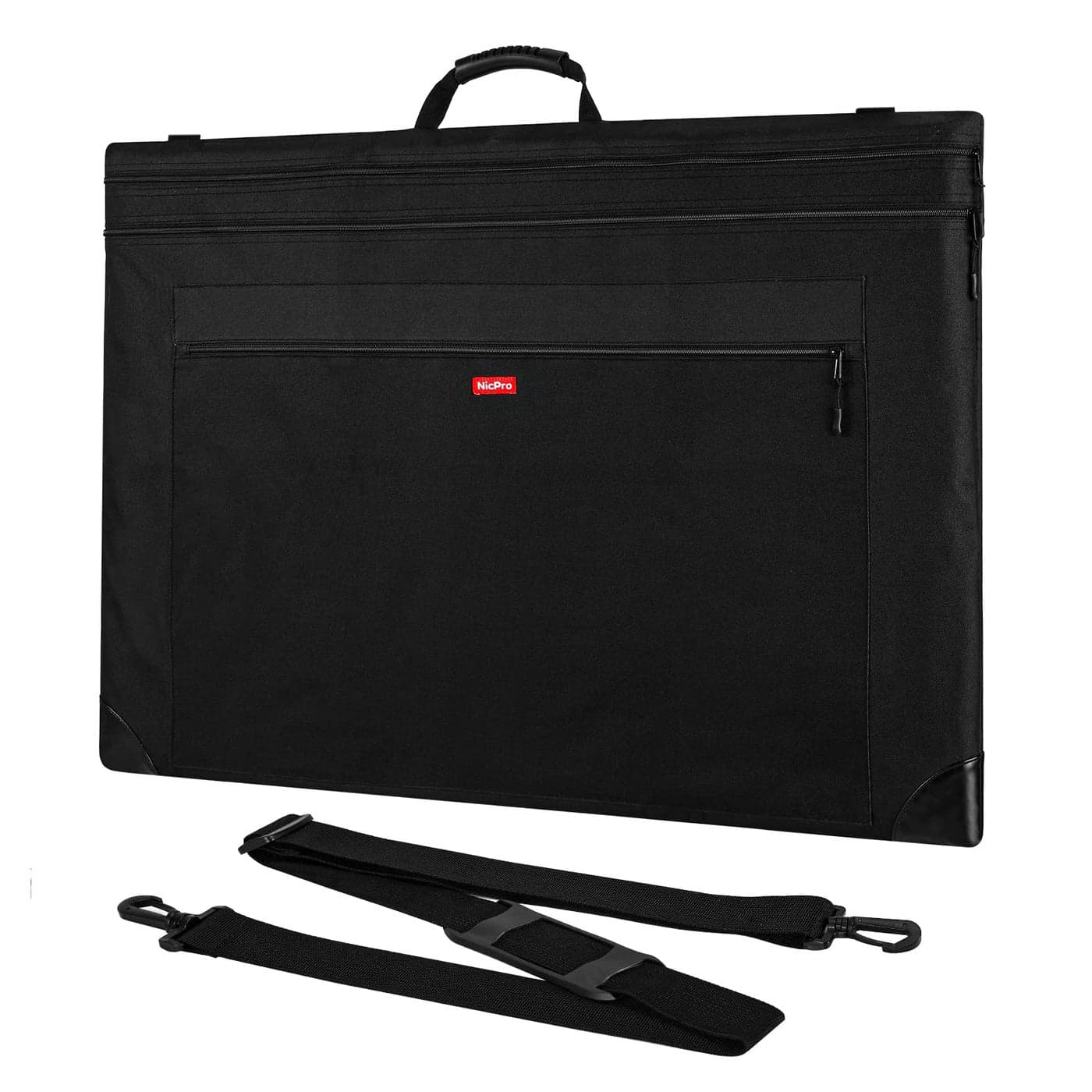 Nicpro Light Weight Art Portfolio Bag 23x31 Black Art Canvas Portfolio Case with Detachable Shoulder Strap Leather Corners Carrying Storage Case for Artwork Poster Sketching and Drawing