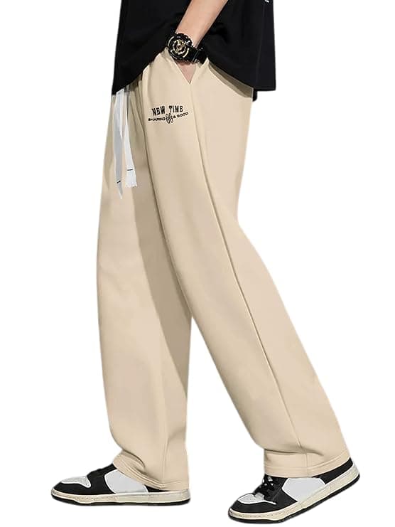Samfor Mid-Rise Stretchable Joggers in Premium Polycotton Comfort Blend for Street and Lounge Wear - Korean Style Baggy Track Pants for Men Cream