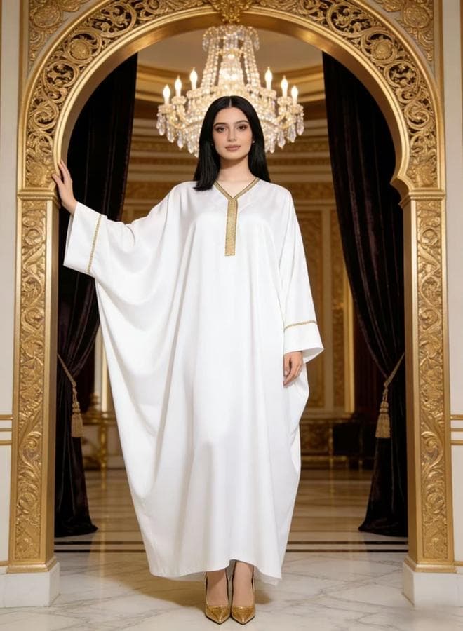 Women White Embroidered Kaftan