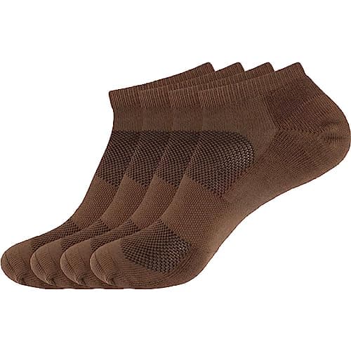 BambooMN Men's Women's Unisex Rayon from Bamboo Fiber Sports Superior Wicking Athletic Ankle Socks - Brown - 4 Pairs, Medium