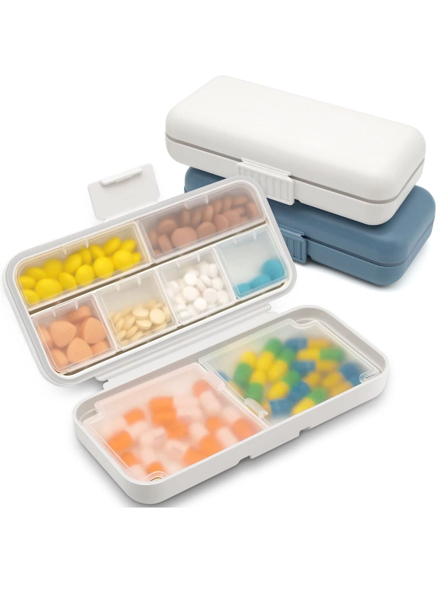 Pill Organizer Airtight Pill Box, 2 Pcs Daily Pill Dispenser, Portable Travel Supplement Holder Vitamin Sorter with 8 Compartment Airtight Vitamin Container Daily Medicine Travel Essentials