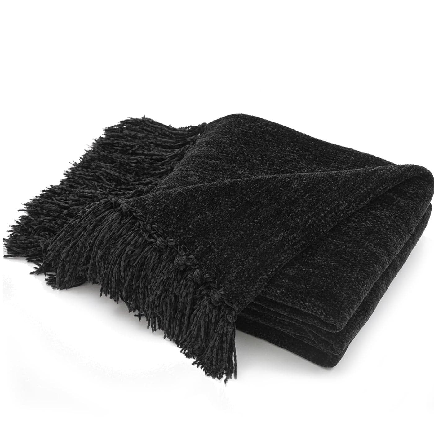 RECYCO Throw Blanket Soft Cozy Chenille Throw Blanket with Fringe Tassel for Couch Sofa Chair Bed Living Room Gift Black 50 x 60