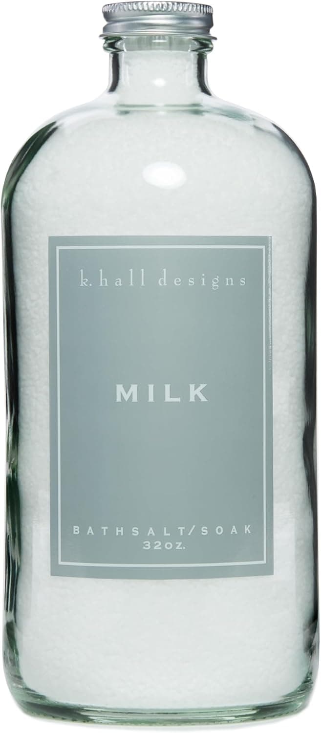 K. Hall Designs Milk Bath Salt Soak with Vitamin E, Creamy-Sweet Scent with Coconut & Vanilla, Relaxing Bath Products for Women & Men, 32 oz
