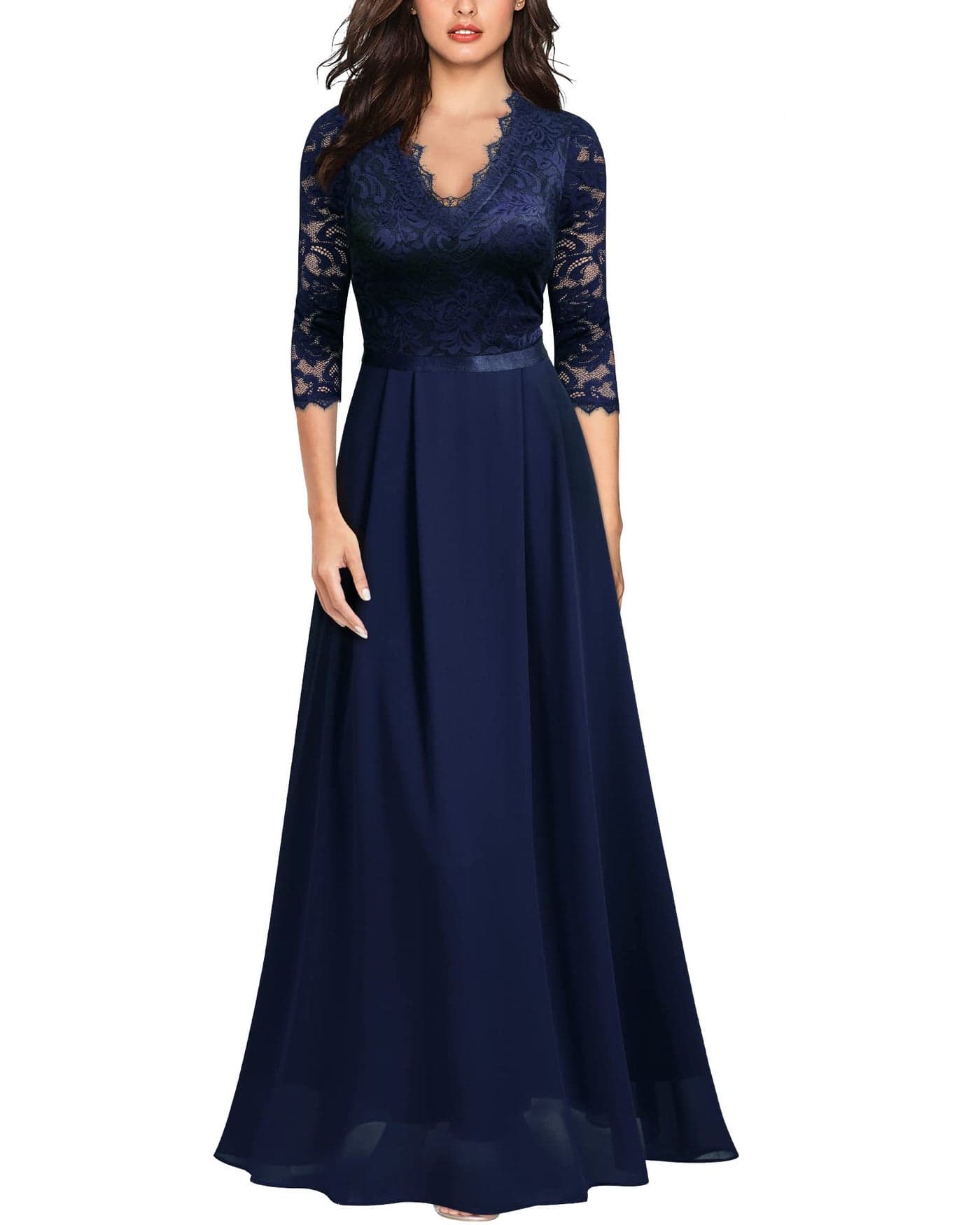 MISSMAY Womens Formal Floral Lace 23 Sleeves Long Evening Party Maxi Dress Medium Navy Blue
